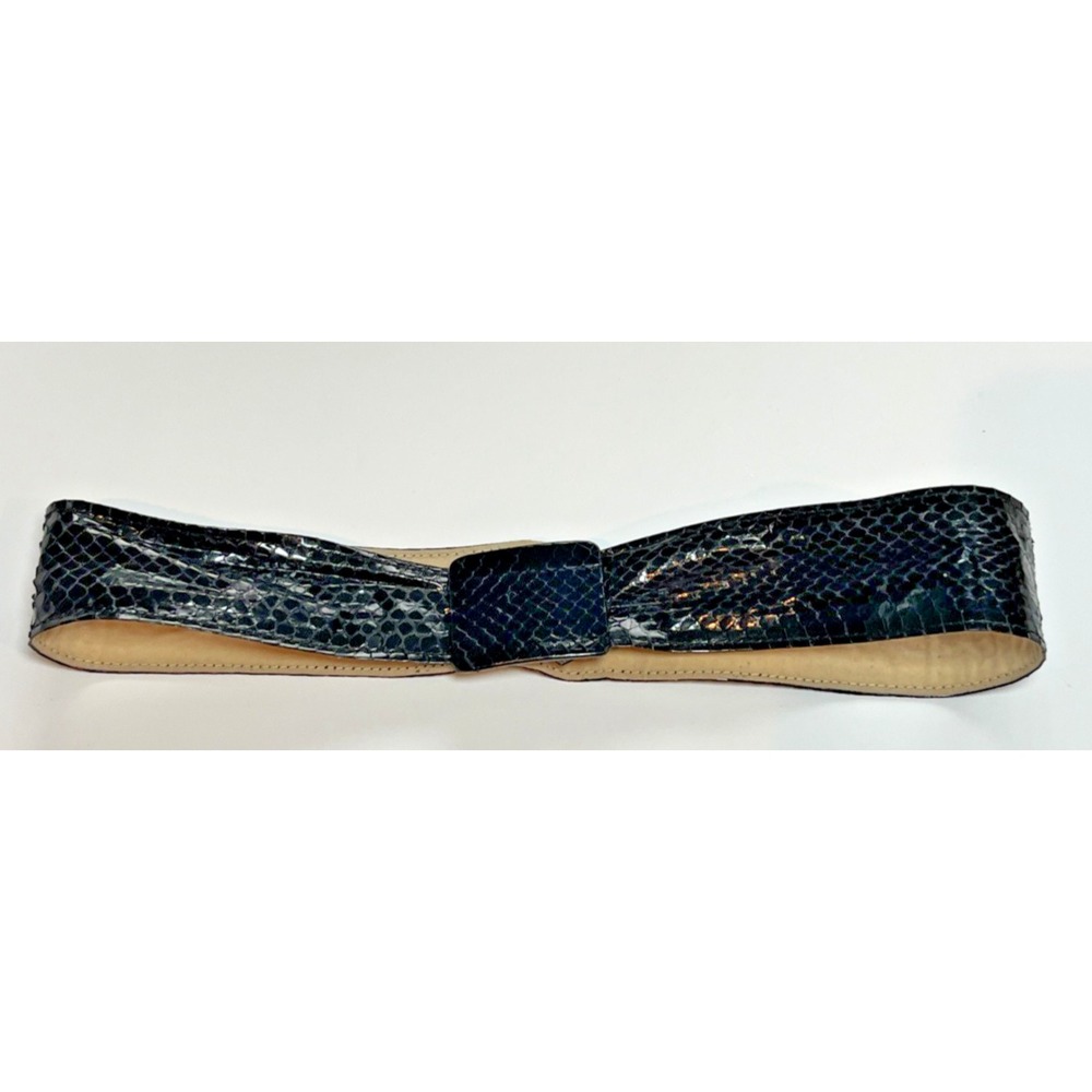 Black Genuine Snake Skin Belt Women's Size M/L Buckle Vintage Made in Taiwan